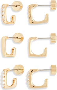 Nordstrom Demi Fine Set of 3 Faux Pearl & Cubic Zirconia Hoop Earrings