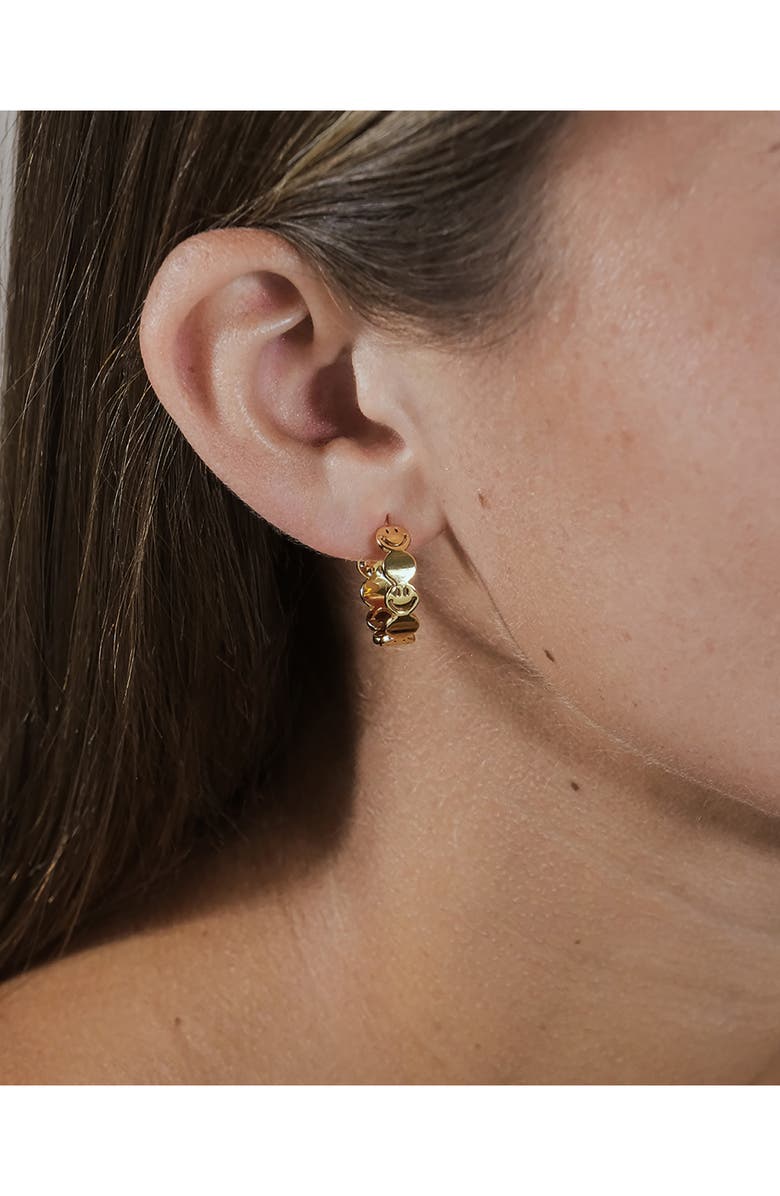 Sterling Forever Smile Hoop Earrings, Alternate, color, Gold