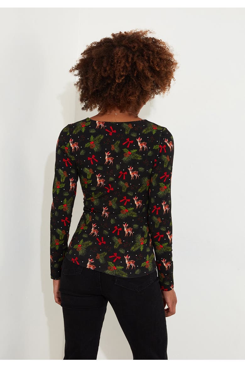 Stretch Knit Festive Wrap Top, Alternate, color, FESTIVE FALLING REINDEER