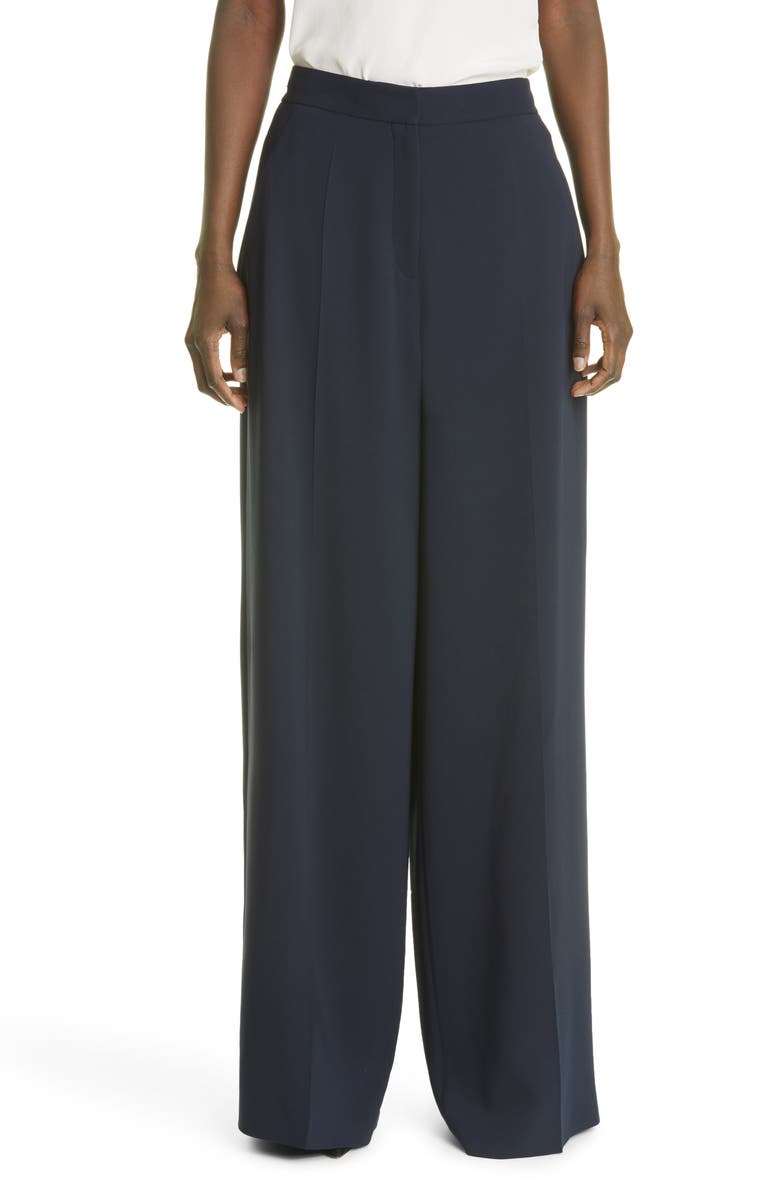 Oscar de la Renta Stretch Silk Wide Leg Pants, Main, color, 