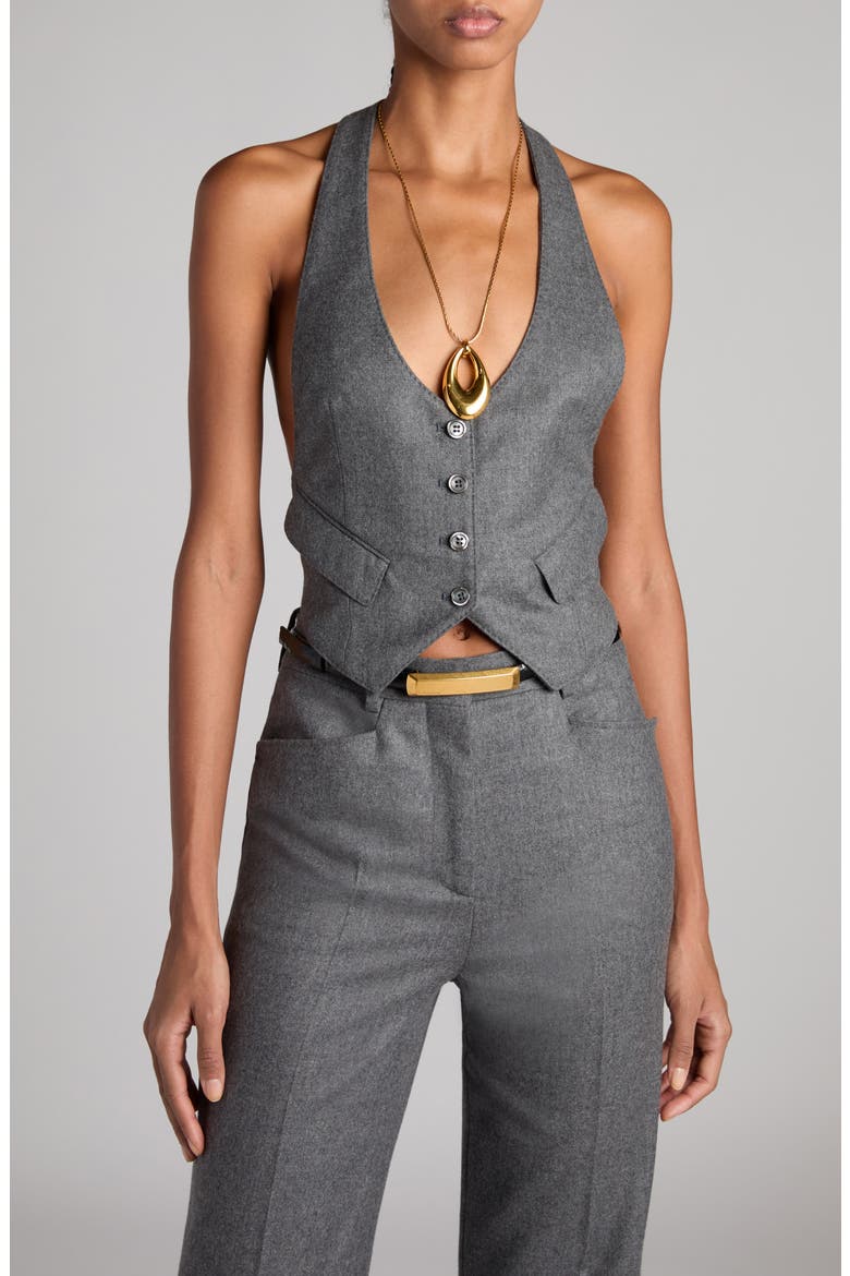 Virgin Wool Twill Halter Vest, Main, color, IG164 GREY MELANGE