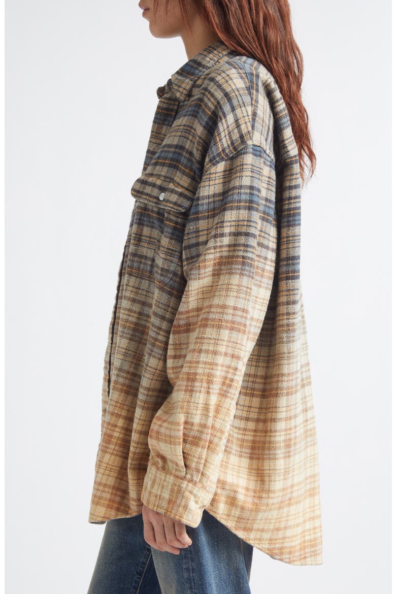 Dip Dye Plaid Button-Up Boyfriend Shirt, Alternate, color, DIP BLEACH BLUE YELLOW PLAID