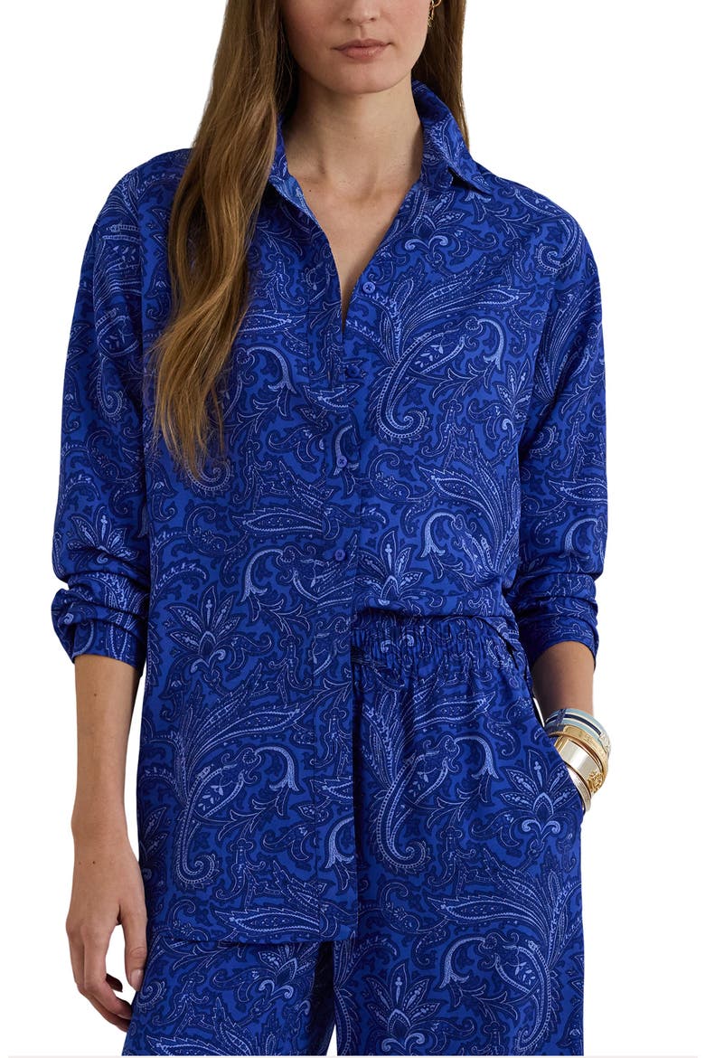 Kotta Paisley Print Crêpe de Chine Button-Up Shirt, Main, color, BLUE/ MULTI
