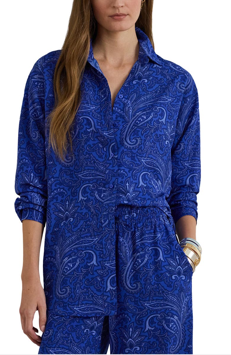 Lauren Ralph Lauren Kotta Paisley Print Crêpe de Chine Button-Up Shirt, Main, color, Blue/ Multi