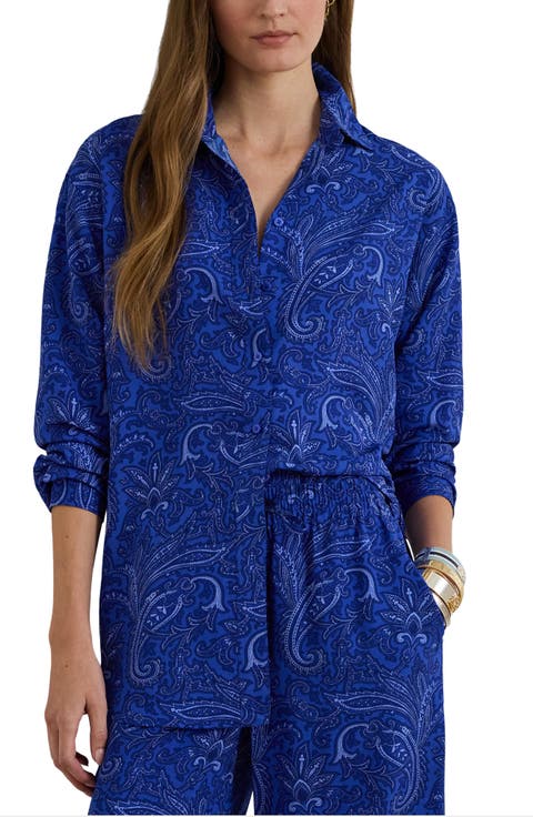 Kotta Paisley Print Crêpe de Chine Button-Up Shirt (Petite)