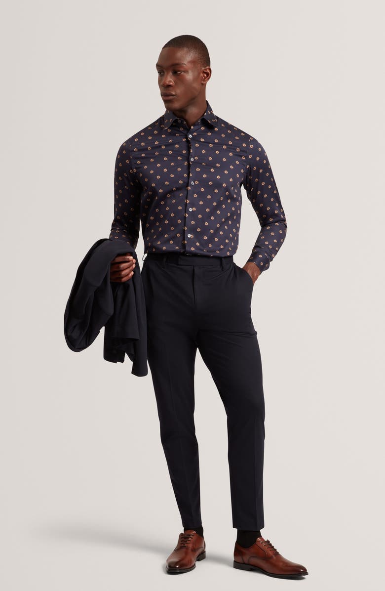 Ted Baker Olufar Print Cotton Button-Up Shirt, Alternate, color, Navy