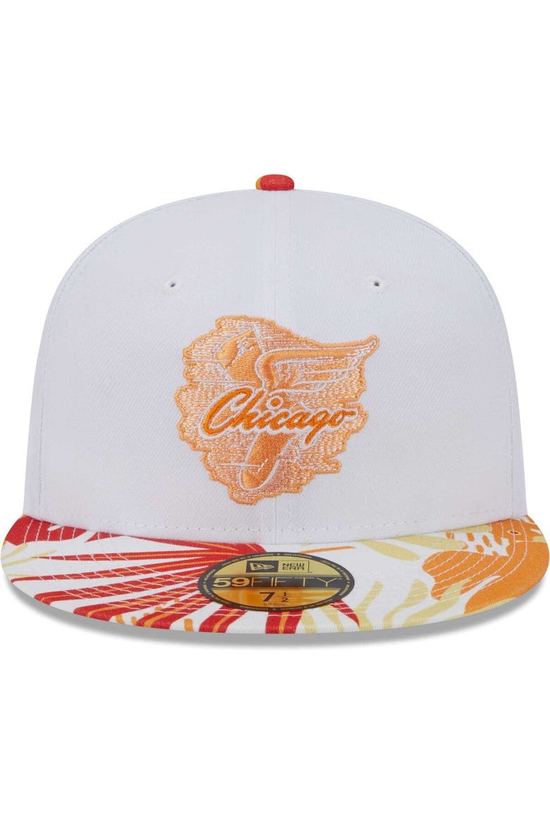 Men's New Era White/Orange Chicago White Sox Flamingo 59FIFTY Fitted Hat, Alternate, color, White