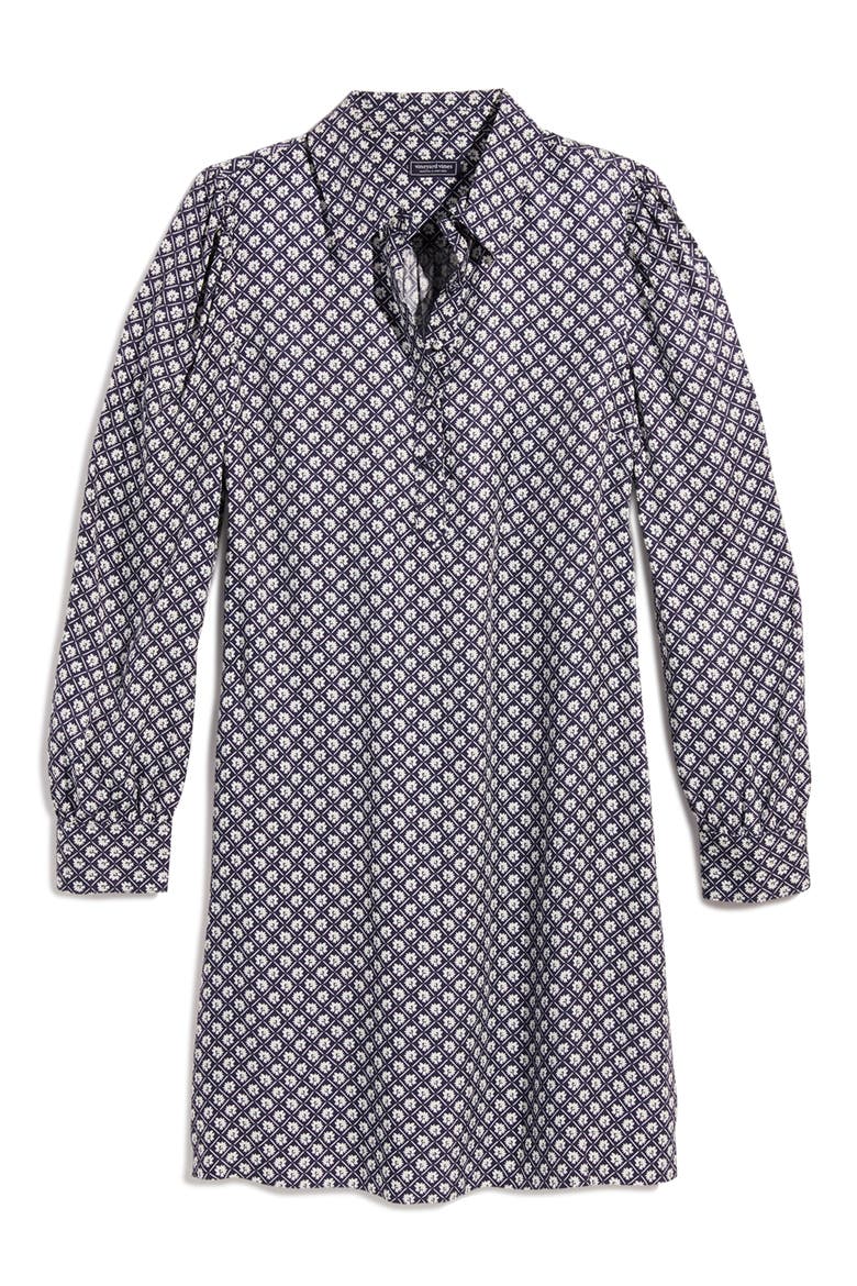 Floral Long Sleeve Silk Blend Poplin Shirtdress, Alternate, color, LATTICE FLORAL-NAVY