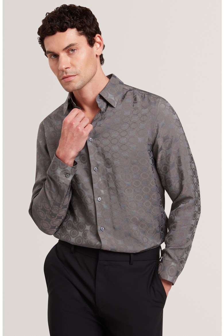 Farax Print Cotton Button-Up Shirt, Alternate, color, NAVY-GREY
