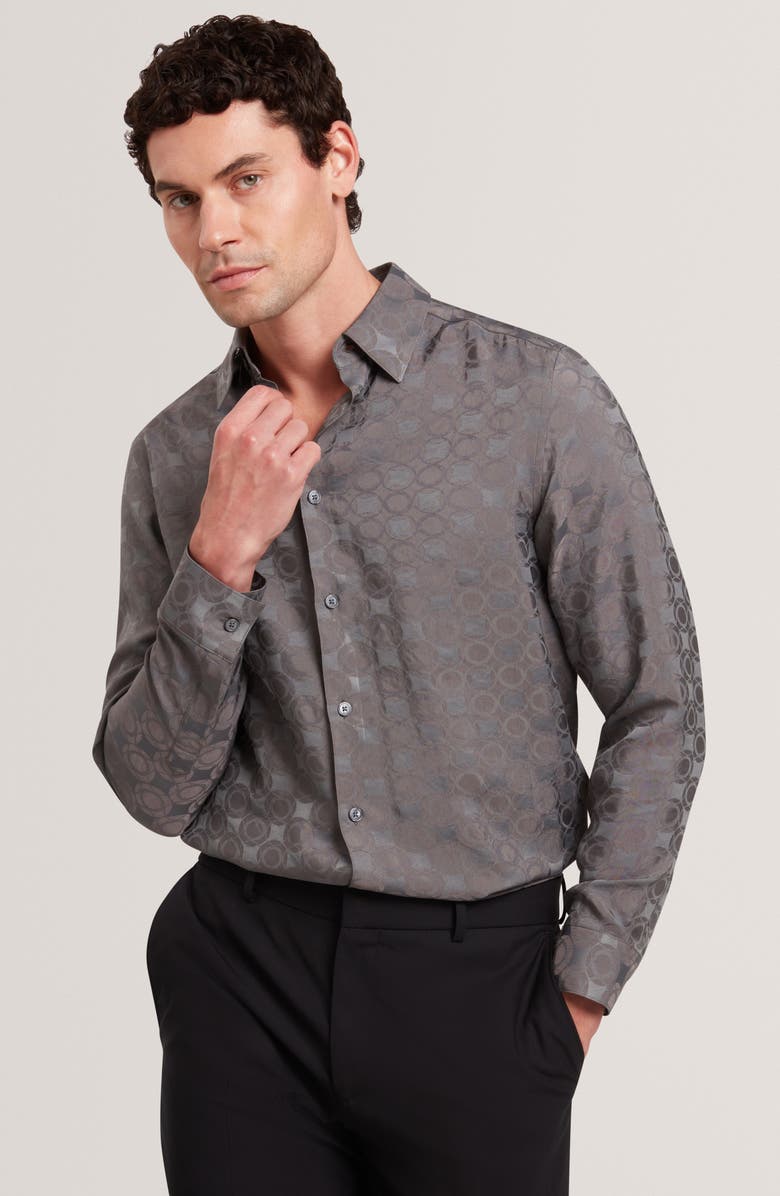 Ted Baker Farax Print Cotton Button-Up Shirt, Alternate, color, Navy-Grey