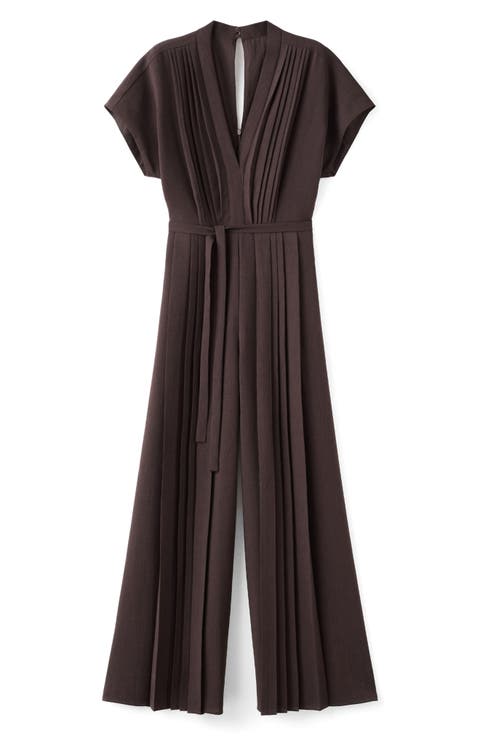 Pleated Tie Belt Jumpsuit