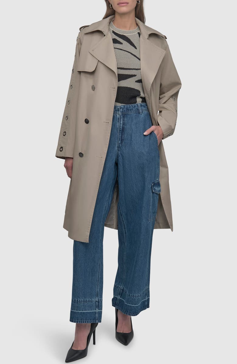 DKNY Grommet Sleeve Trench Coat, Alternate, color, Pebble