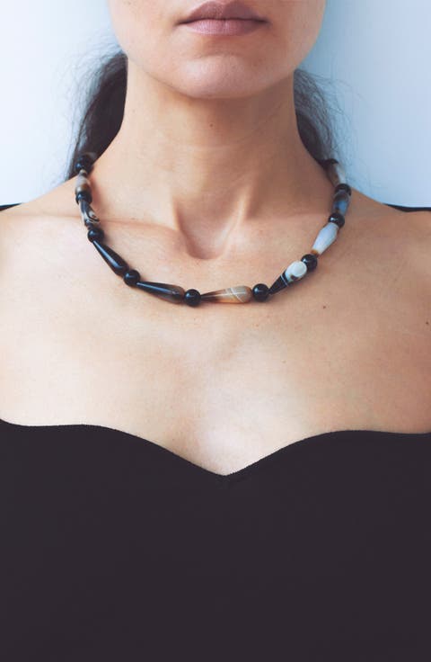 The Depths of Time Chalcedony Beaded Necklace
