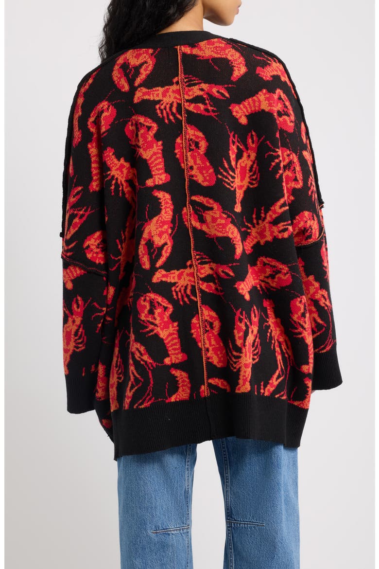 You're My Lobster Oversized Cardigan, Alternate, color, BLACK WITH RED LOBSTERS