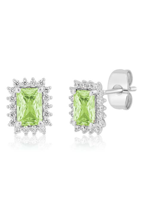Radiant Cut Cubic Zirconia Halo Stud Earrings