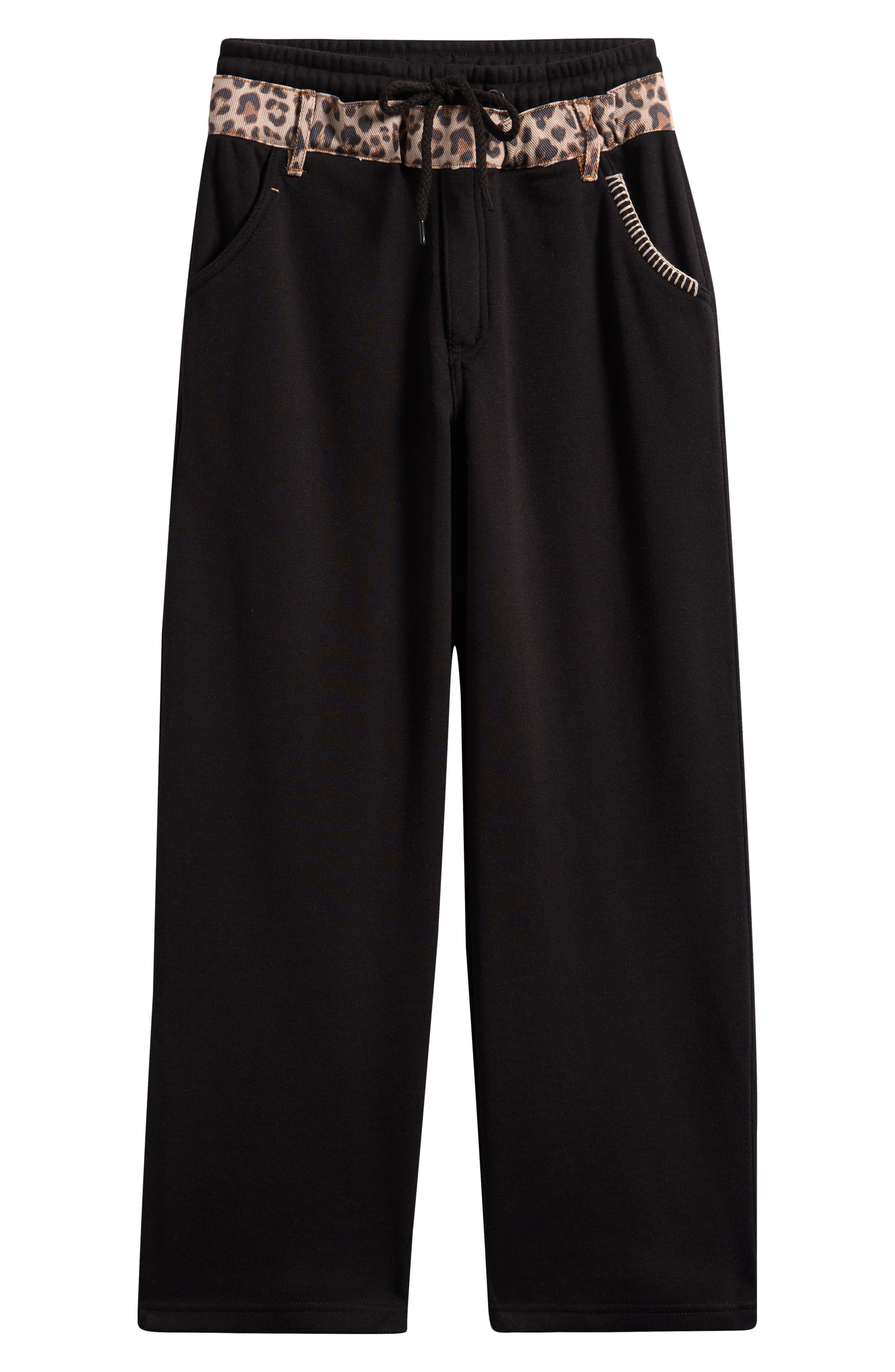 Vintage Havana Kids' Leopard Print Denim Trim Sweatpants