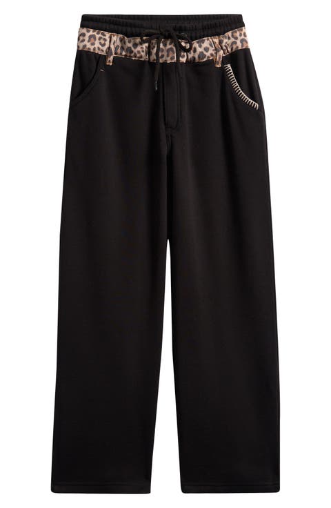 Kids' Leopard Print Denim Trim Sweatpants (Big Kid)