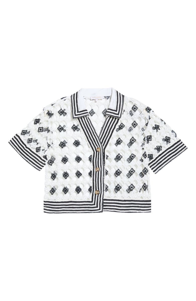 Ramy Brook Betty Crop Open Stitch Cover-Up Shirt, Alternate, color, Black/ Sandstone Crochet