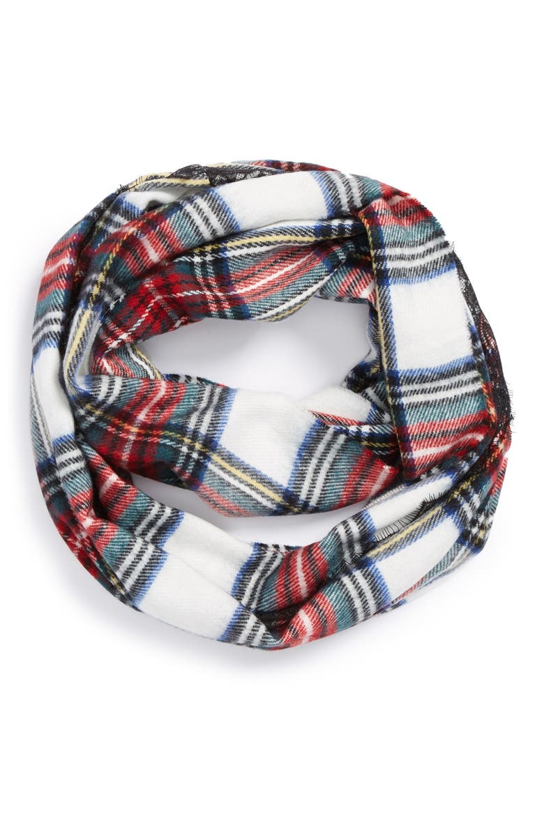 Plaid Lace Infinity Scarf, Main, color, IVORY