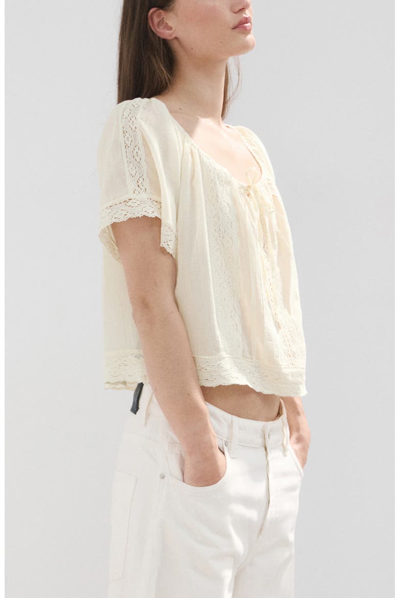 Pintuck Lace Trim Cotton Shirt, Main, color, ECRU