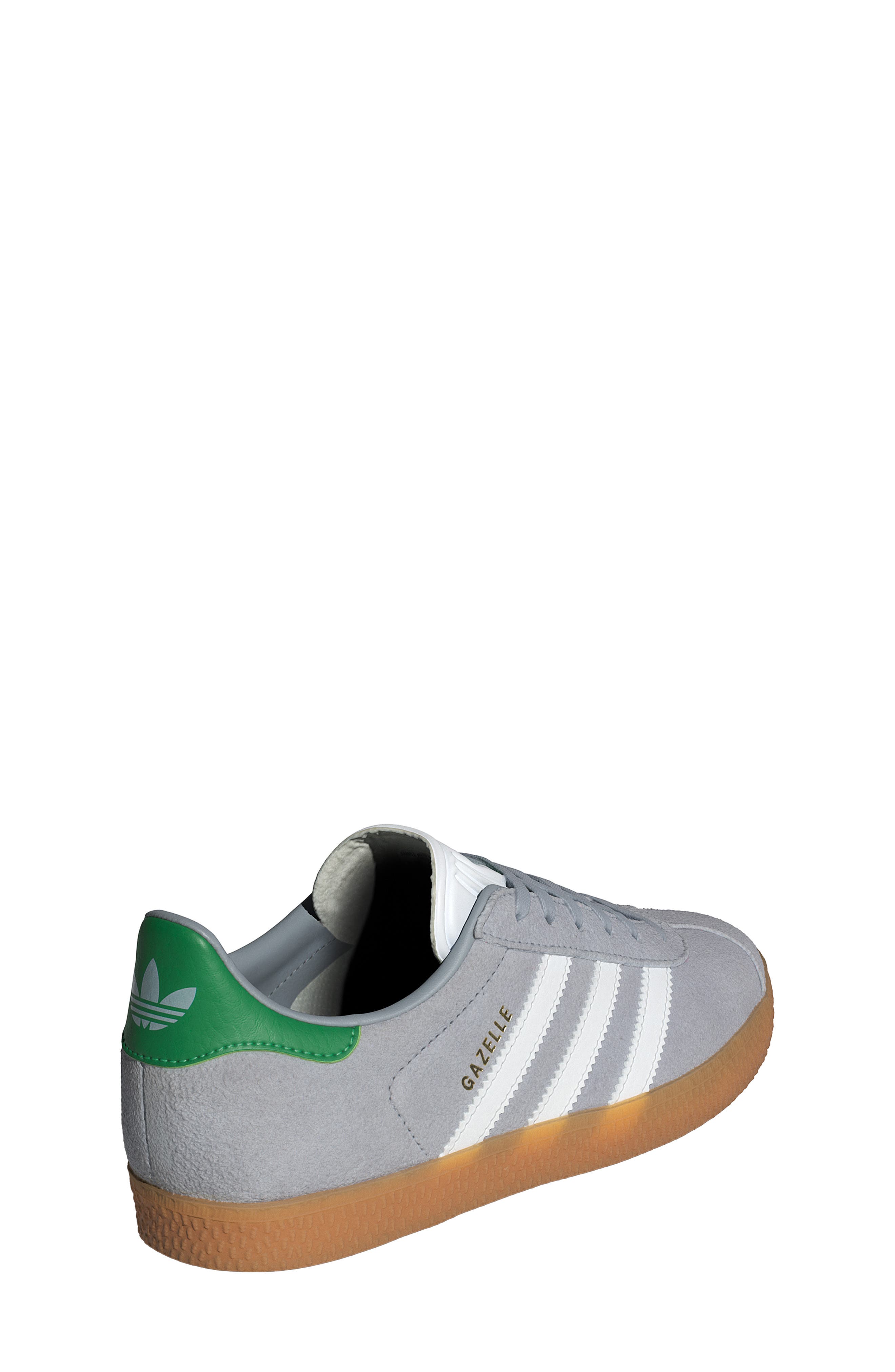 adidas Kids
 Gazelle Low Top Sneaker, Alternate, color, Halo Silver/ White/ Green
