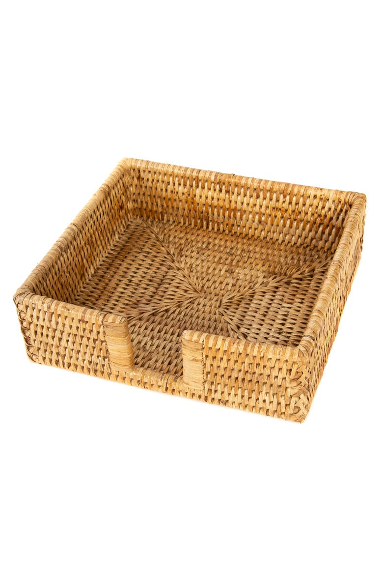 Artifacts Rattan Luncheon Napkin Holder with Cutout, Main, color, Honey Brown