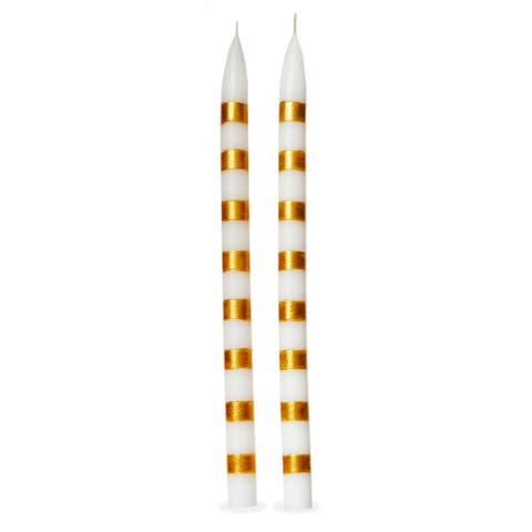 Gold Stripes Taper Candles Set of 2 Decorative for Christmas
