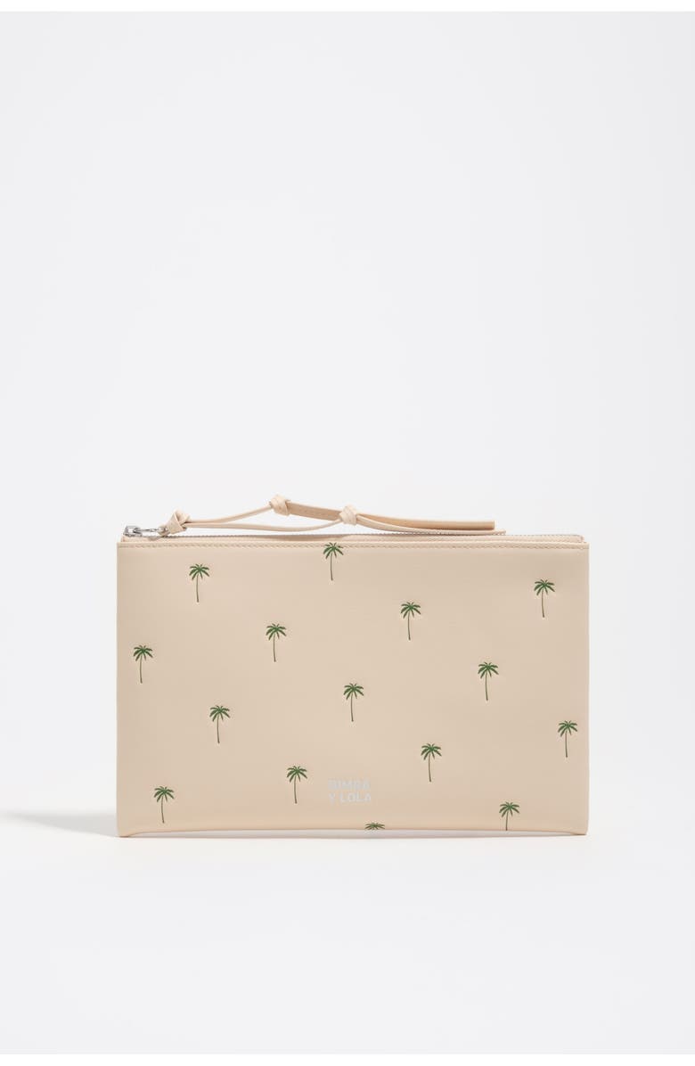 Bimba y Lola Large Leather Palms Make-Up Case, Main, color, Sand