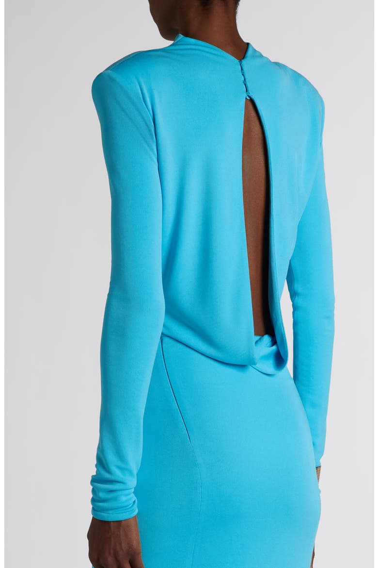 Long Sleeve Crepe Jersey Gown, Alternate, color, AQUA BLUE