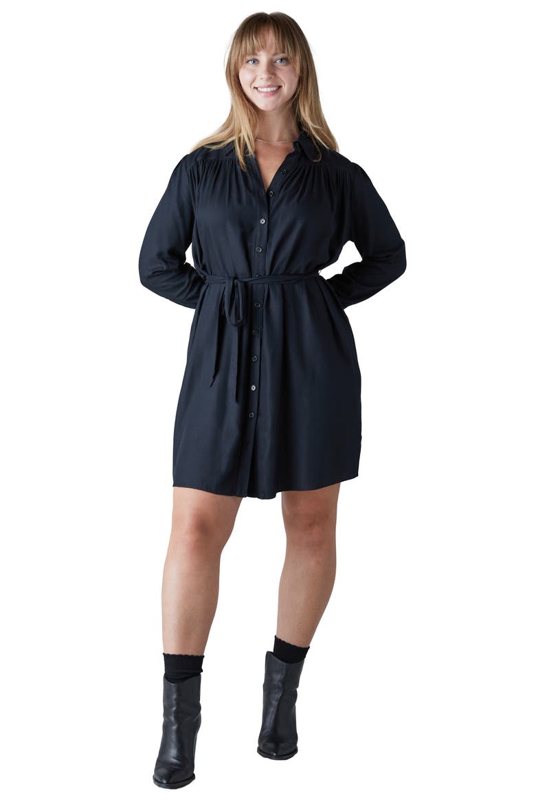 Drapey Belted Long Sleeve Maternity Shirtdress, Alternate, color, BLACK ONYX
