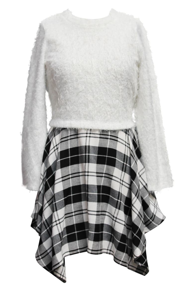 Kids' Long Sleeve Plaid Twofer Dress, Main, color, OFF- WHITE