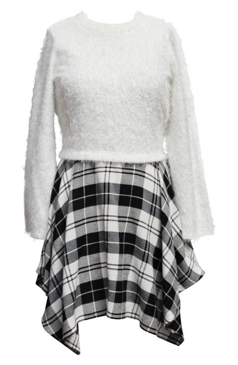 Kids' Long Sleeve Plaid Twofer Dress (Big Kid)