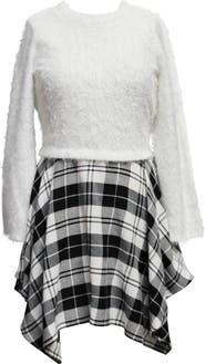 Ava & Yelly Kids' Long Sleeve Plaid Twofer Dress