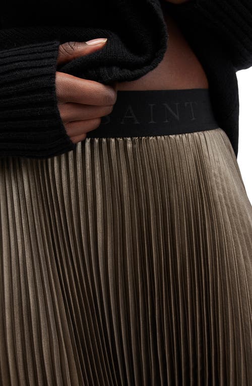Allsaints Phia Metallic Pleated Skirt In Metallic Gold