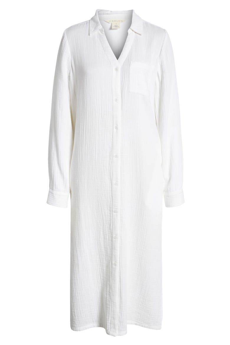 Cotton Gauze Long Sleeve Midi Shirtdress, Alternate, color, WHITE