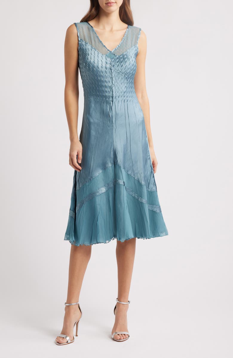 Komarov Textured Charmeuse & Chiffon Dress & Jacket Set, Alternate, color, Silver Blue