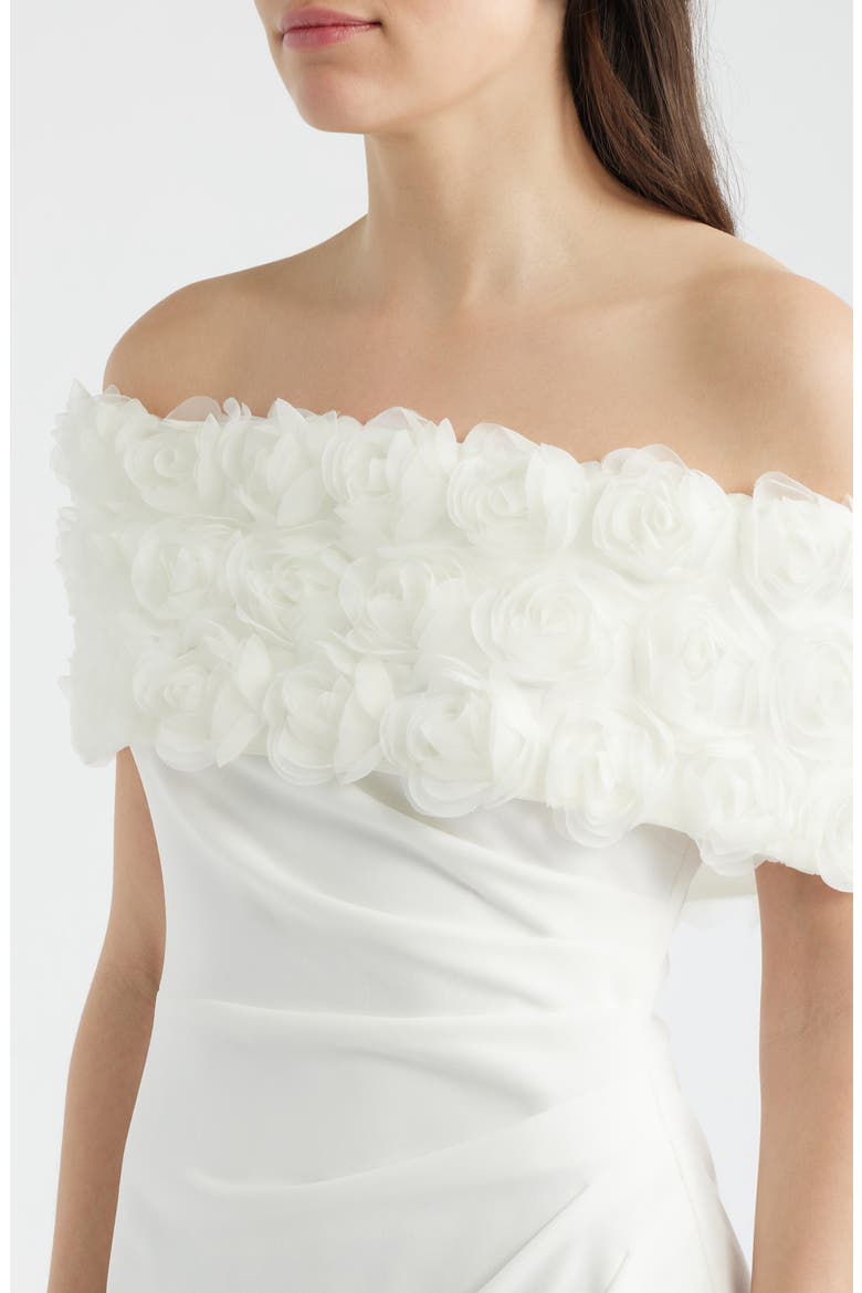 Floral Appliqué Detail Off the Shoulder Scuba Crepe Sheath Dress, Alternate, color, IVORY