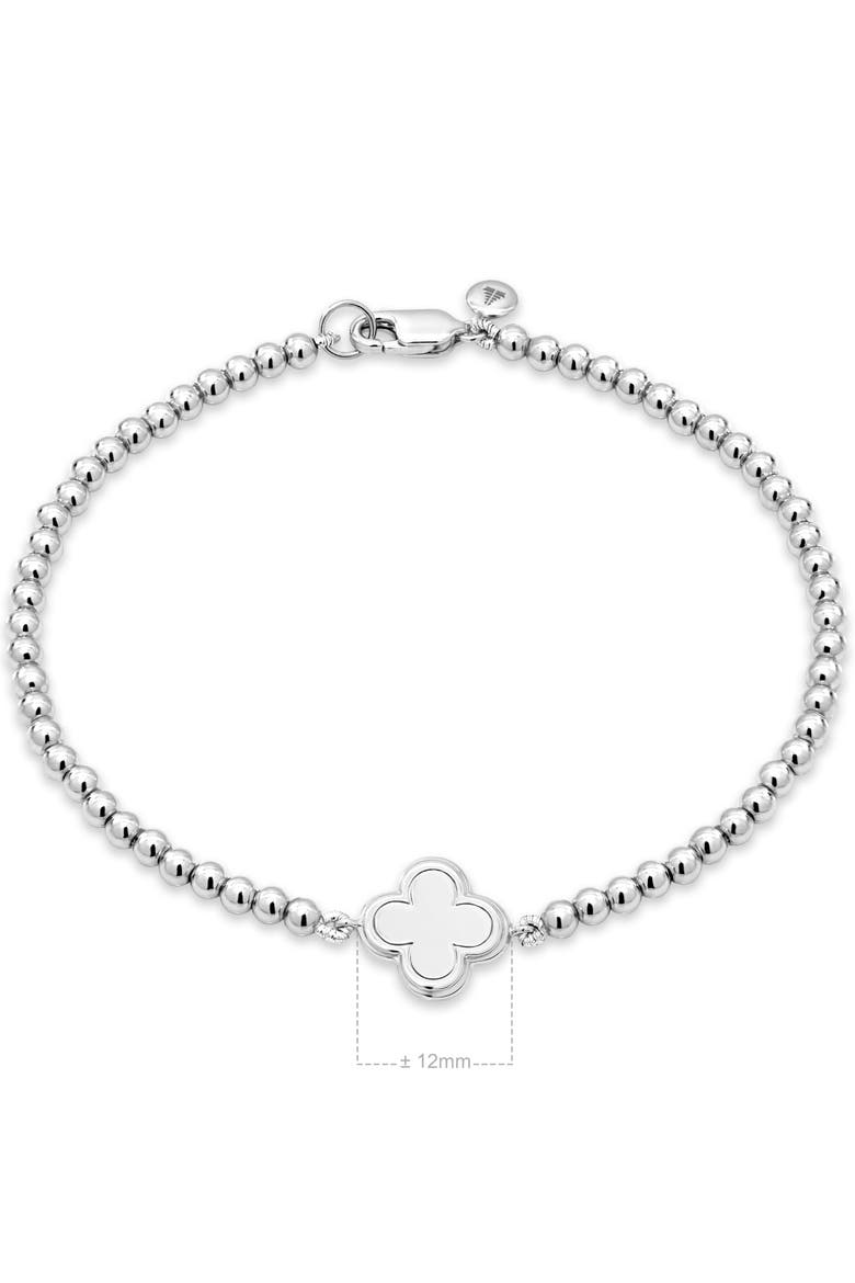 Clover Beaded Ball Bracelet in Rhodium Plated Sterling Silver, Alternate, color, Silver