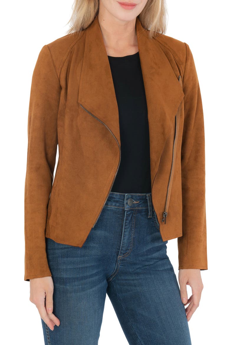 Carina Faux Suede Drape Moto Jacket, Main, color, WHISKEY