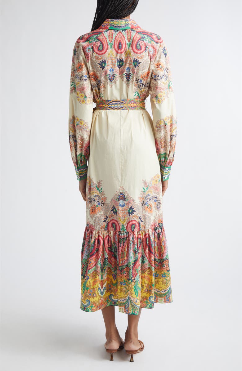 Etro Placed Paisley Long Sleeve Belted Midi Shirtdress, Alternate, color, Print On White Base