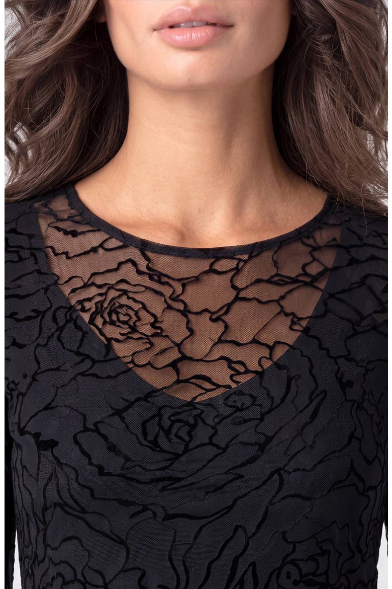 Flocked Rose Mesh Layered Top, Alternate, color, BLACK ROSES