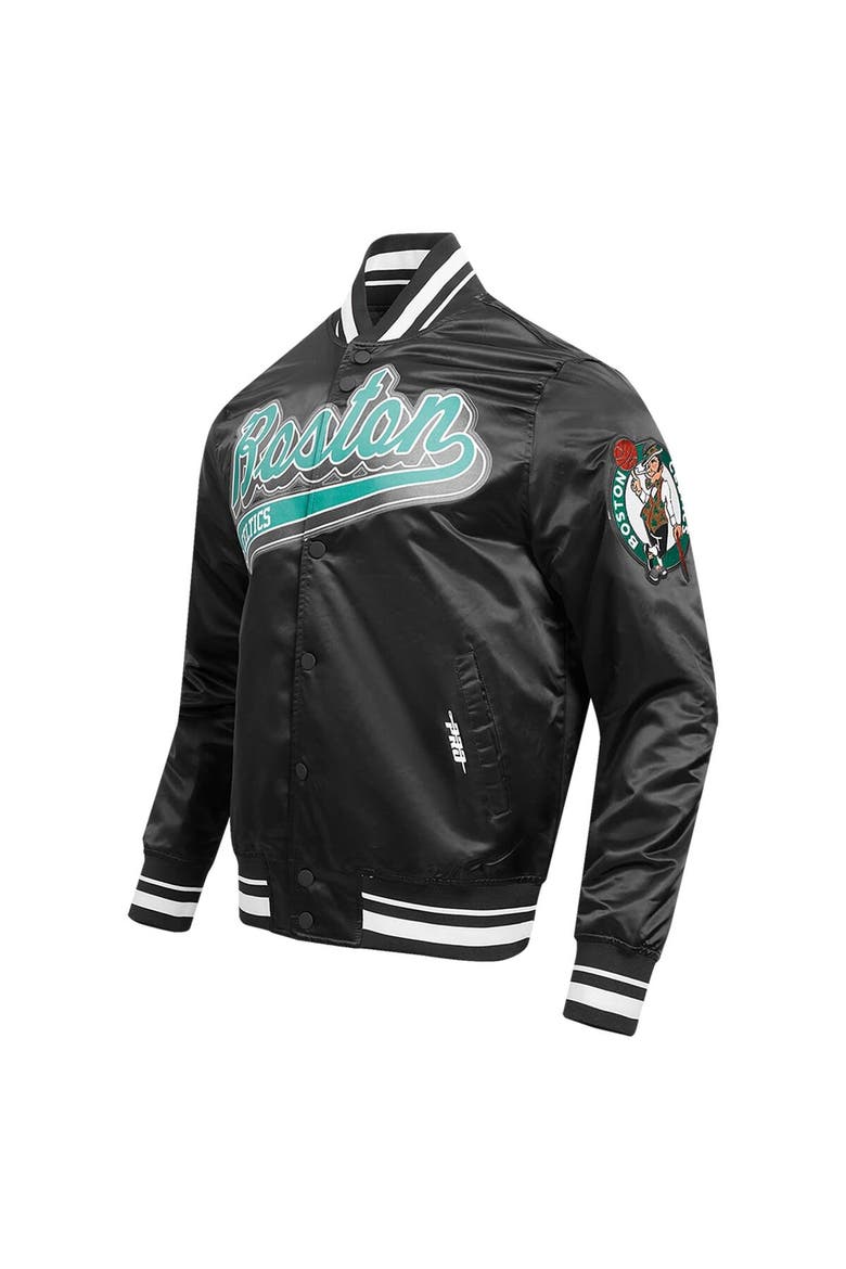 Men's Pro Standard Black Boston Celtics Script Tail Full-Snap Satin Varsity Jacket, Alternate, color, Black