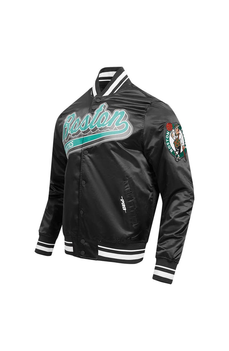 PRO STANDARD Men's Pro Standard Black Boston Celtics Script Tail Full-Snap Satin Varsity Jacket, Alternate, color, 