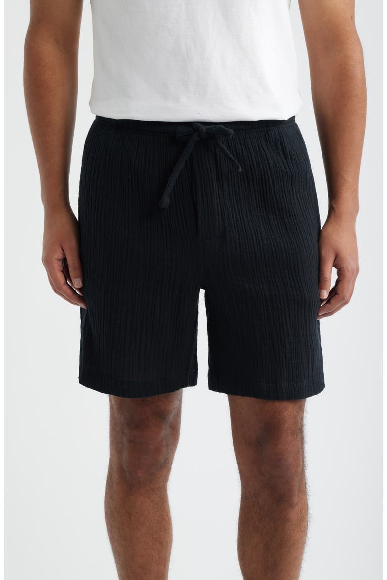 Seaside Cotton Crepe Lounge Shorts, Main, color, BLACK