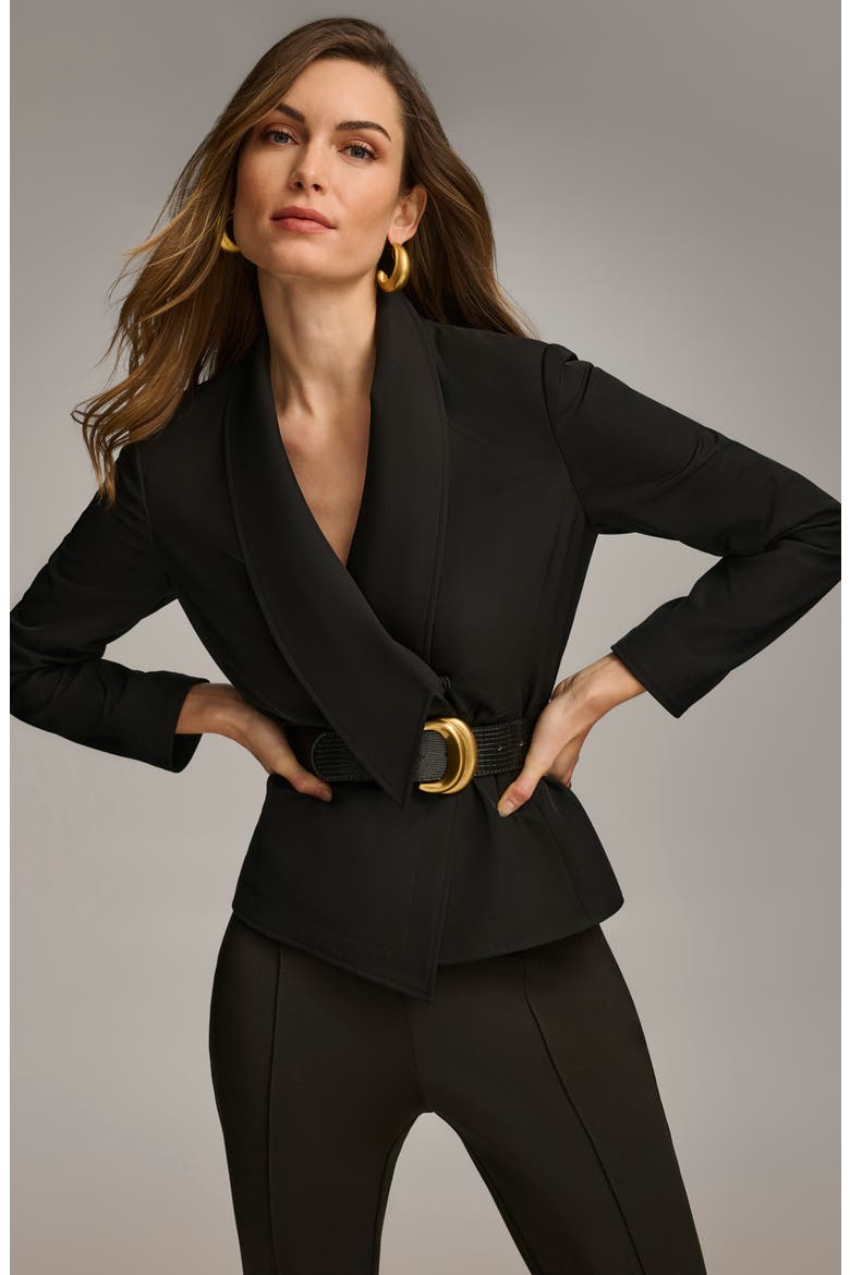 Shawl Collar Belted Blazer, Alternate, color, BLACK