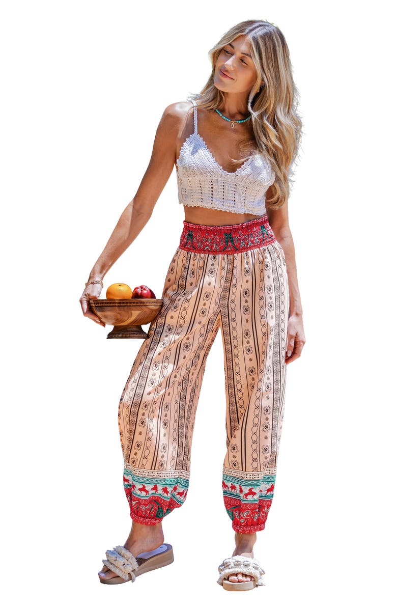 Cupshe Print Cover-Up Pants, Alternate, color, Beige Multi