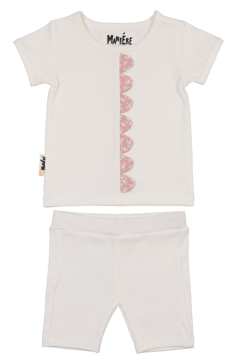 Manière Kids' Floral Scalloped Shirt & Shorts Set, Main, color, White