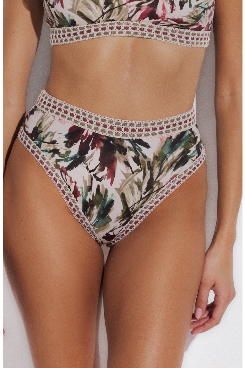 Daphne High Waisted Bikini Bottom with Crocheted Border, Main, color, Botanical