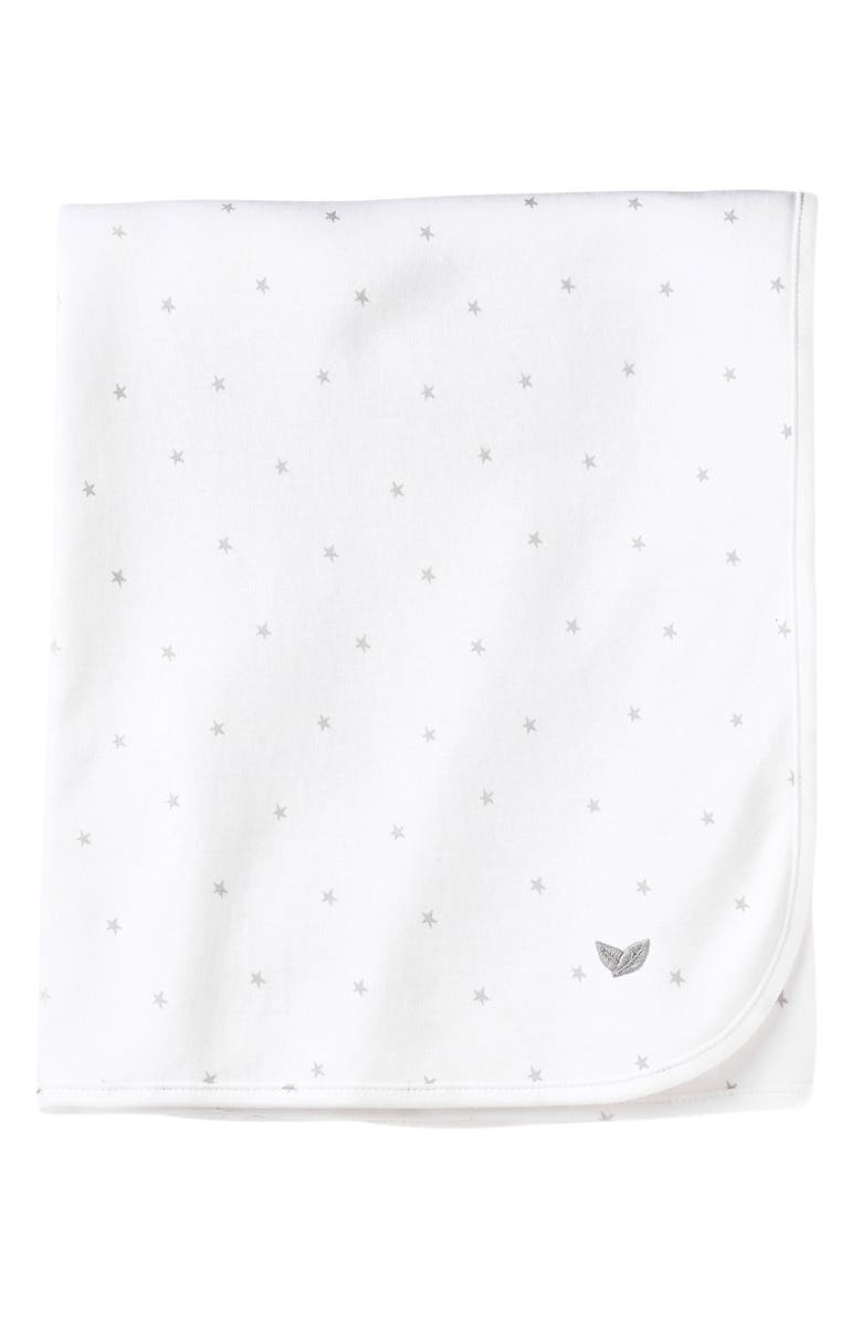 Petite Plume Stars Pima Cotton Baby Blanket, Main, color, White