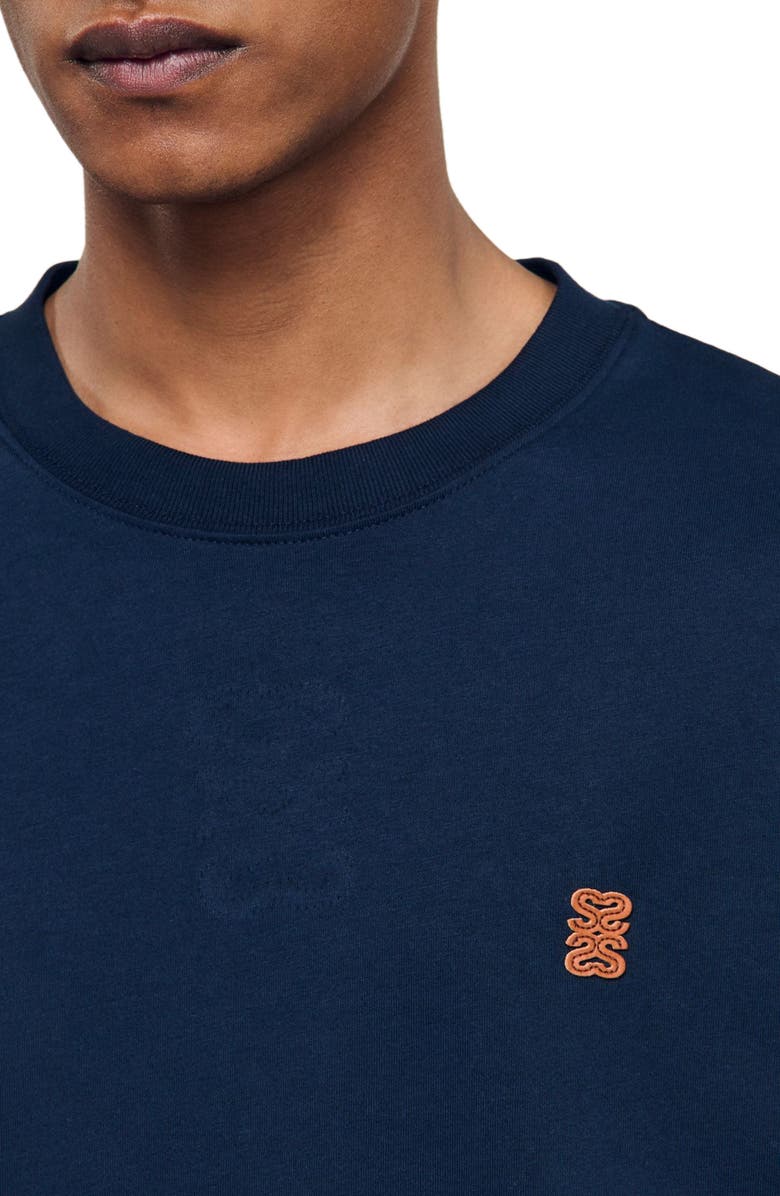 SANDRO Leather logo T-shirt, Alternate, color, Navy Blue